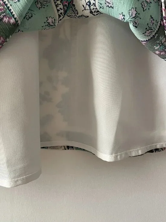 Loft Womens Multicolor Floral Stripe Scalloped Neck Peasant Blouse Top Size XL - Picture 3 of 10